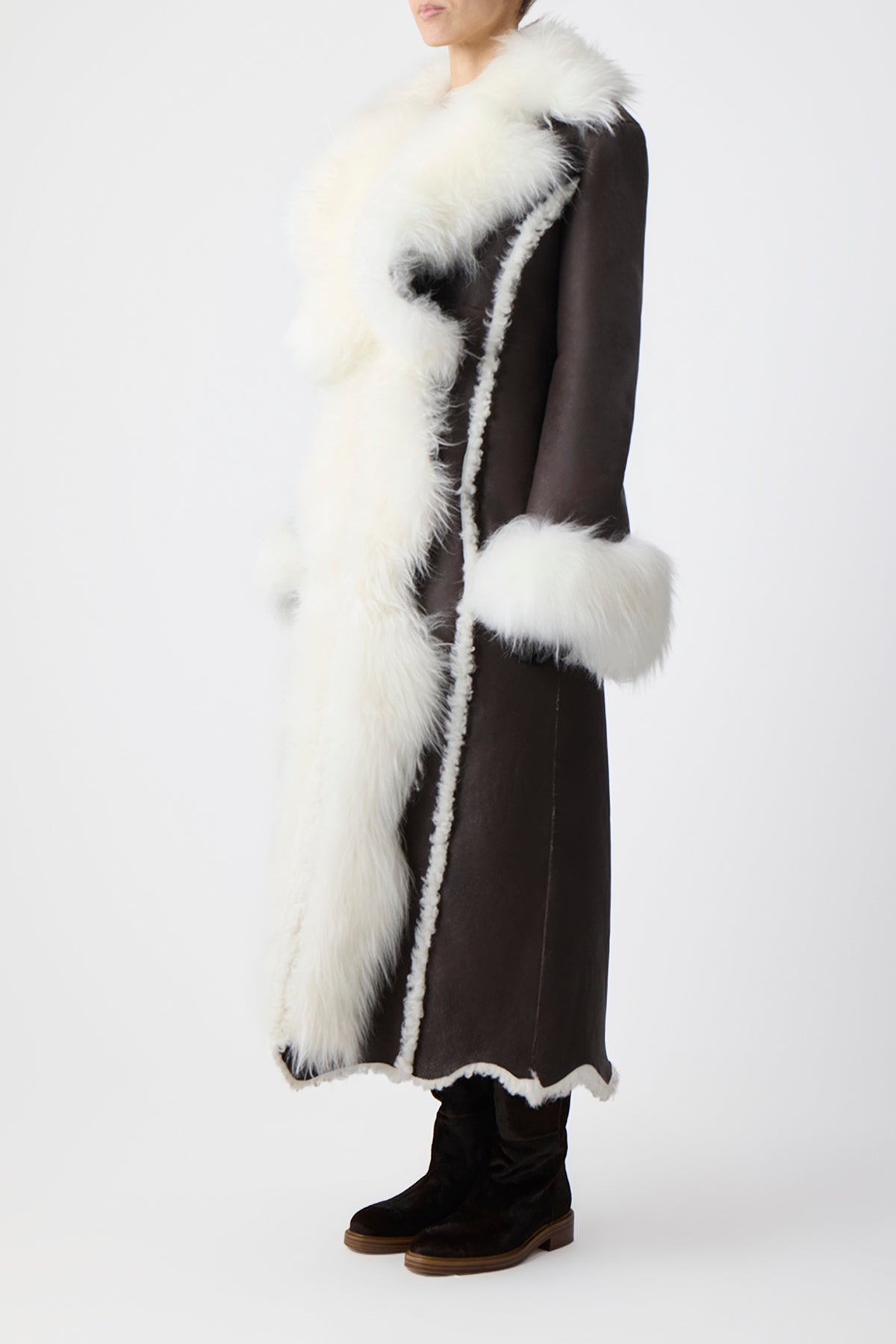 Prufrock Coat in Chocolate & Ivory Cashmere Shearling