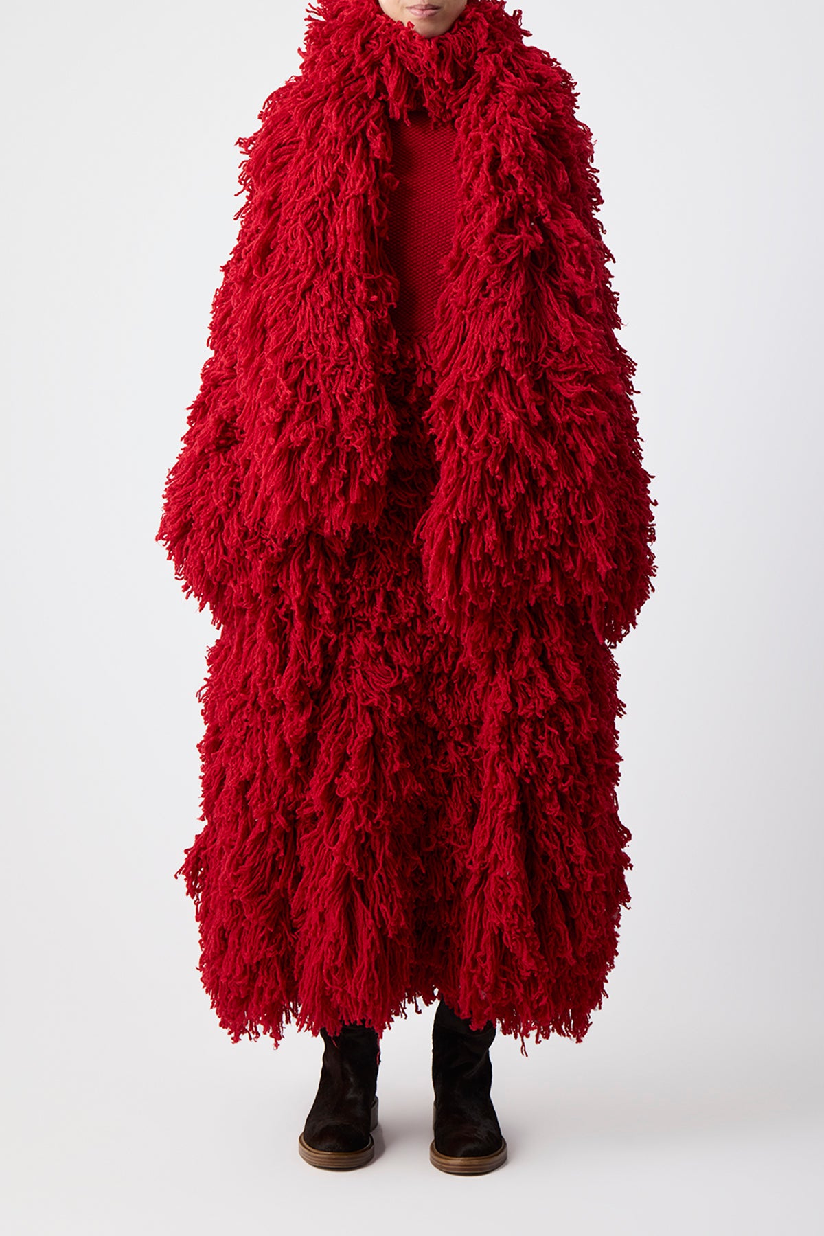 Hargreaves Knit Scarf in Scarlet Red Virgin Wool Cashmere Silk