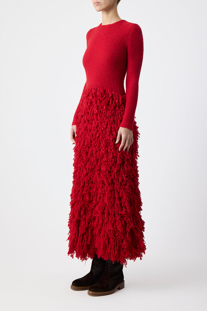 Turner Knit Maxi Dress in Scarlet Red Virgin Wool Cashmere Silk