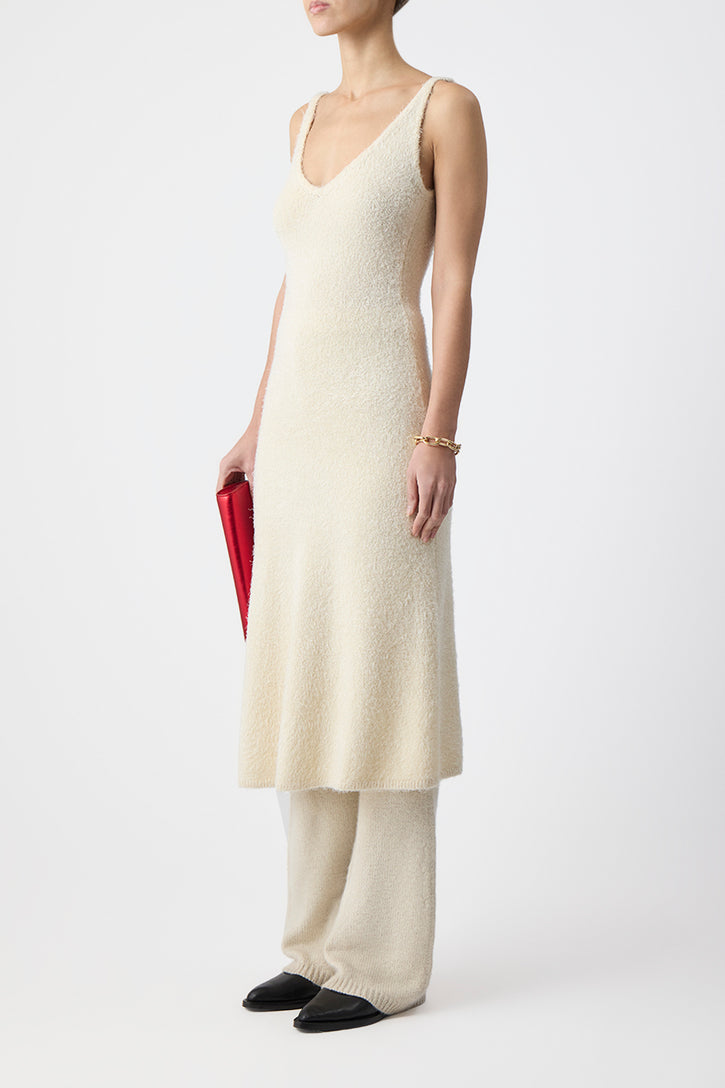 Downs Knit Slip Dress in Ivory Silk Cashmere