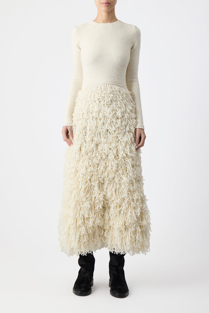 Turner Knit Dress in Ivory Virgin Wool Cashmere Silk