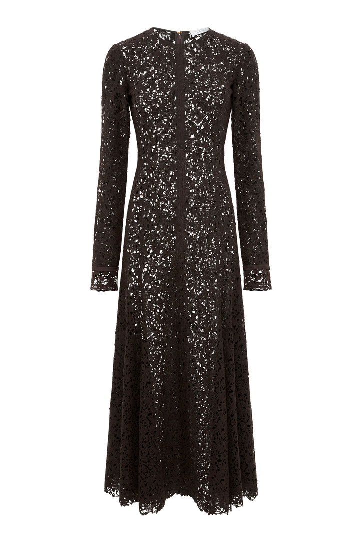 Mabel Dress in Chocolate Floral Cashmere Lace