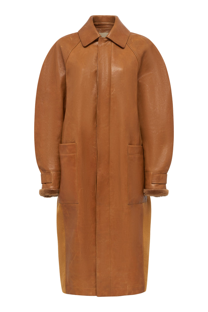 Arbor Cocoon Coat in Cognac Vachetta Leather