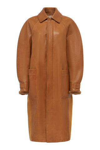 Arbor Cocoon Coat in Cognac Vachetta Leather