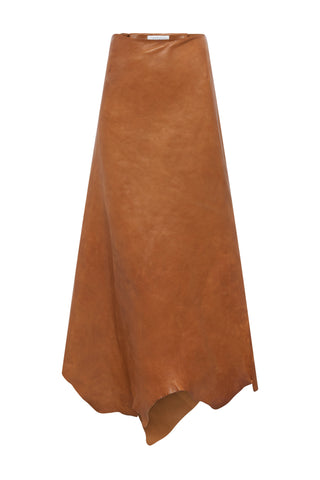 Edwardo Raw Cut Skirt in Cognac Vachetta Leather
