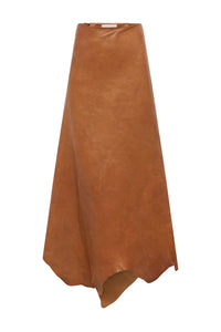 Edwardo Raw Cut Skirt in Cognac Vachetta Leather