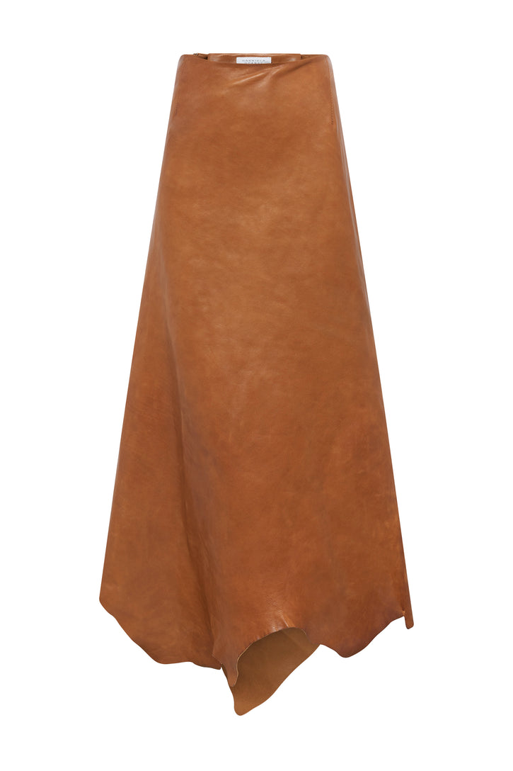 Edwardo Raw Cut Skirt in Cognac Vachetta Leather