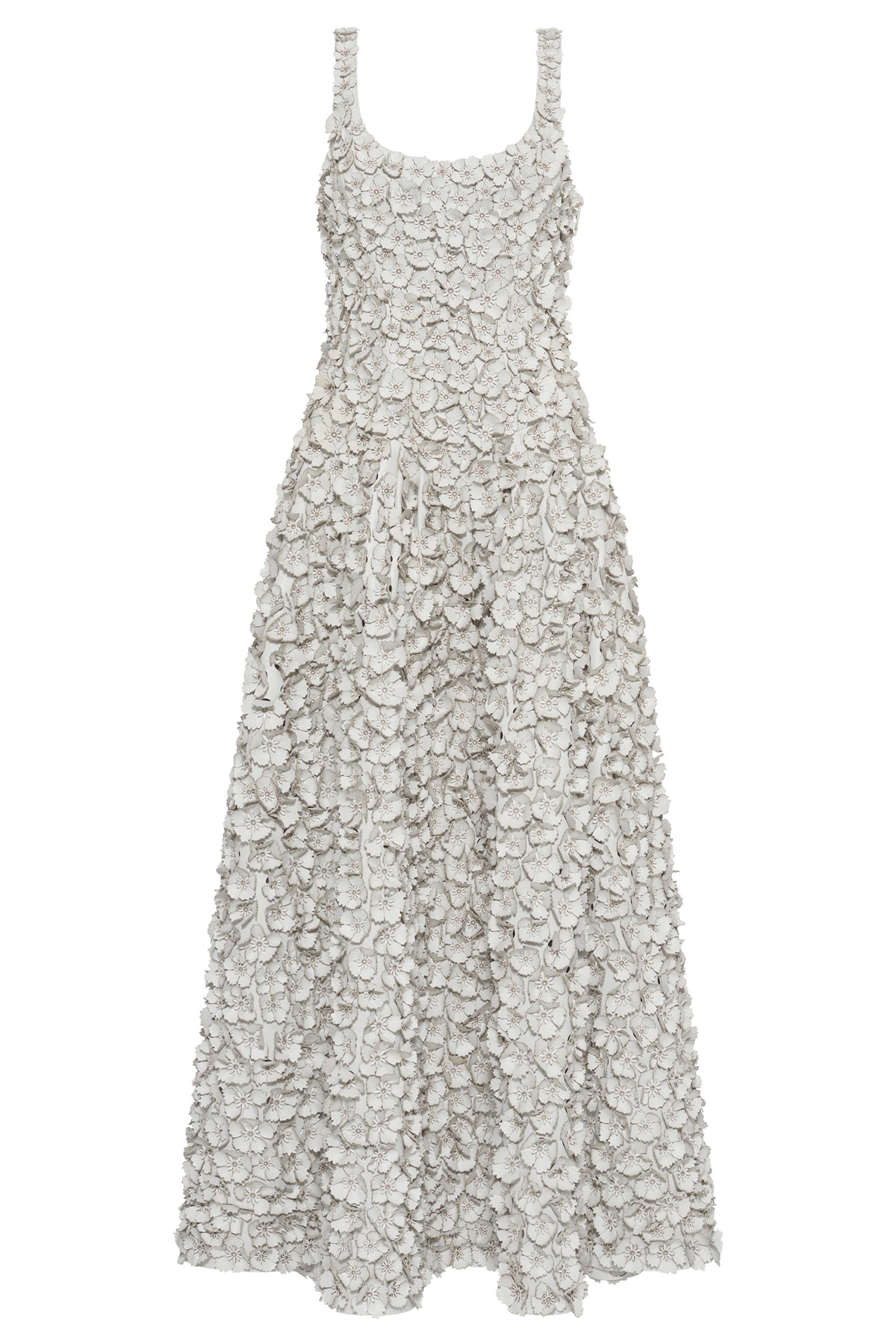 Ceolan Dress in White Floral Embroidered Leather