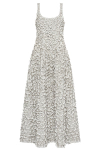 Ceolan Dress in White Floral Embroidered Leather