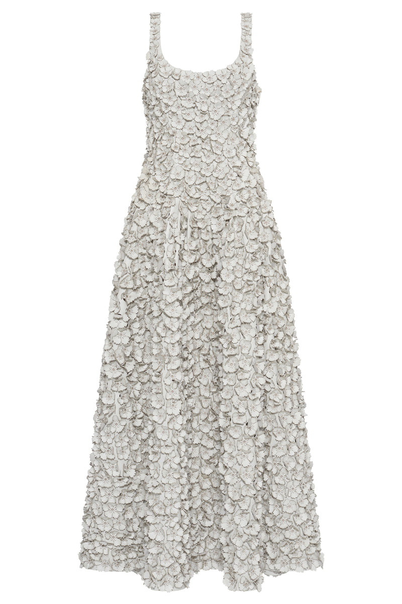 White Leather Ceolan Embroidered Floral Maxi Dress - Flat Lay | Gabriela Hearst