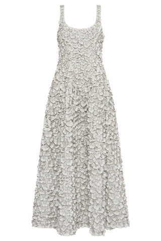Ceolan Dress in White Floral Embroidered Leather