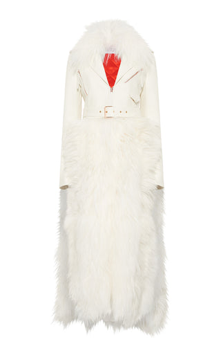 White Leather Brymwylf Convertible Coat with Cashmere Shearling - Front View | Gabriela Hearst