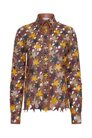 Multi Color Nappa Leather Star Patchwork Shirt - Front View | Gabriela Hearst