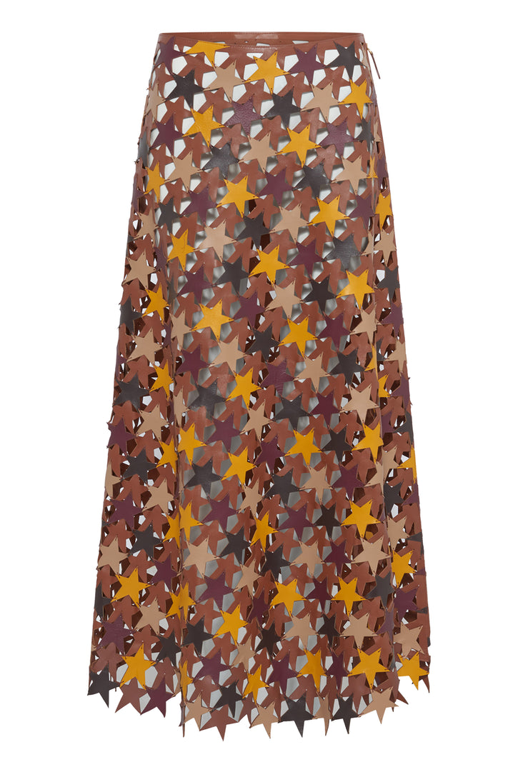 Lirael Patchwork Stars Midi Skirt in Multi Nappa Leather