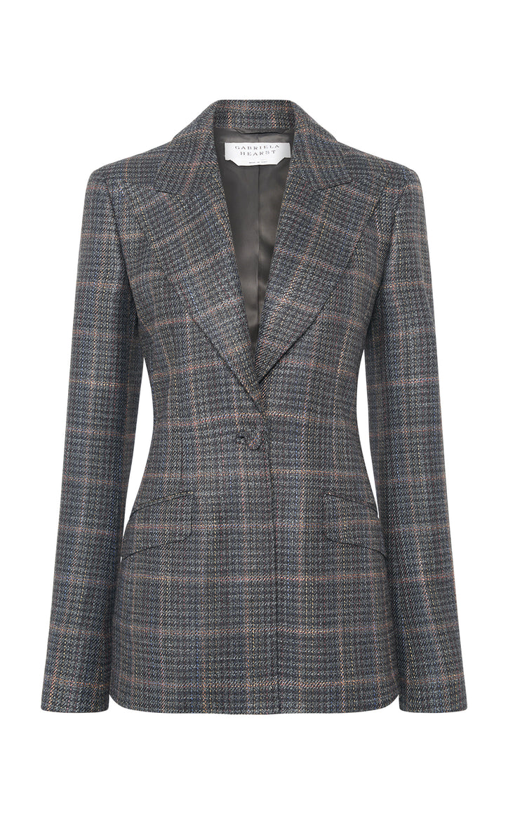 Leiva Blazer in Charcoal Wool Silk Clubcheck Plaid