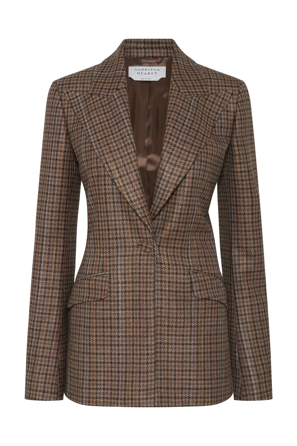 Leiva Blazer in Camel Multi Wool Silk Houndstooth