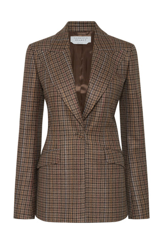 Leiva Blazer in Camel Multi Wool Silk Houndstooth