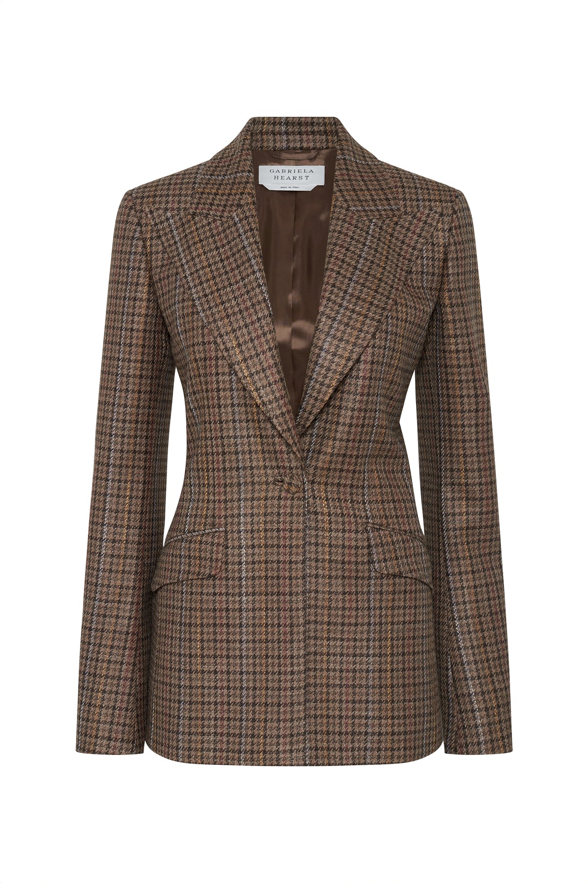 Leiva Blazer in Camel Multi Wool Silk Houndstooth