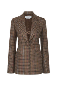 Leiva Blazer in Camel Multi Wool Silk Houndstooth