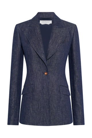 Denim Blue Linen Leiva Blazer - Front View | Gabriela Hearst