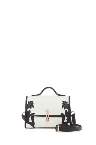 Small Leonora Western Flap Bag in Black & Ivory Leather