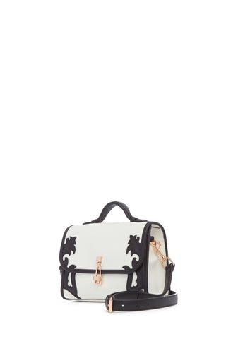 Small Leonora Western Flap Bag in Black & Ivory Leather