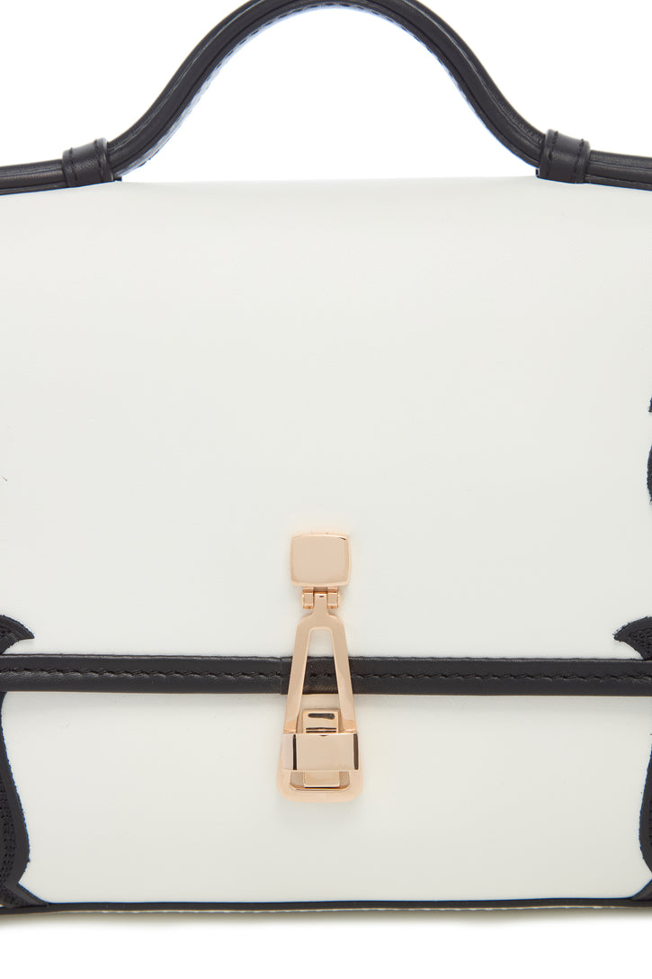 Small Leonora Western Flap Bag in Black & Ivory Leather