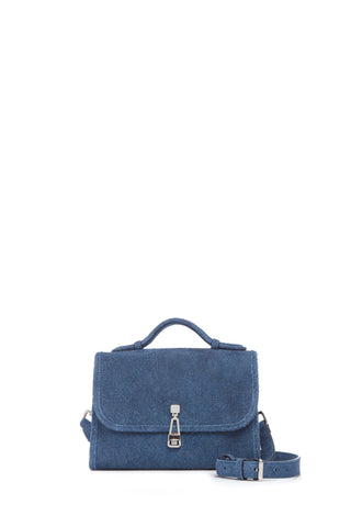 Light Blue Suede Denim Leonora Flap Bag - Front View | Gabriela Hearst