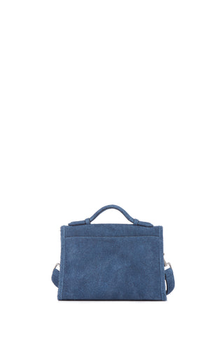 Light Blue Suede Denim Leonora Flap Bag - Back View | Gabriela Hearst