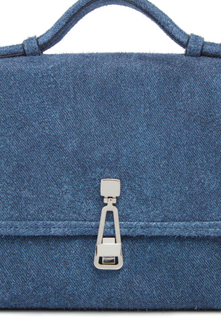 Light Blue Suede Denim Leonora Flap Bag - Hardware Detail | Gabriela Hearst