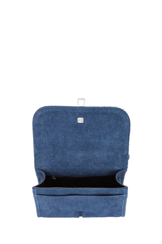 Light Blue Suede Denim Leonora Flap Bag - Interior Open | Gabriela Hearst