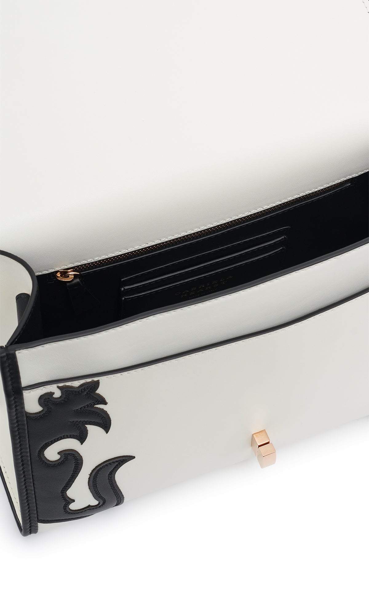 Medium Leonora Flame Flap Bag in Black & Ivory Leather