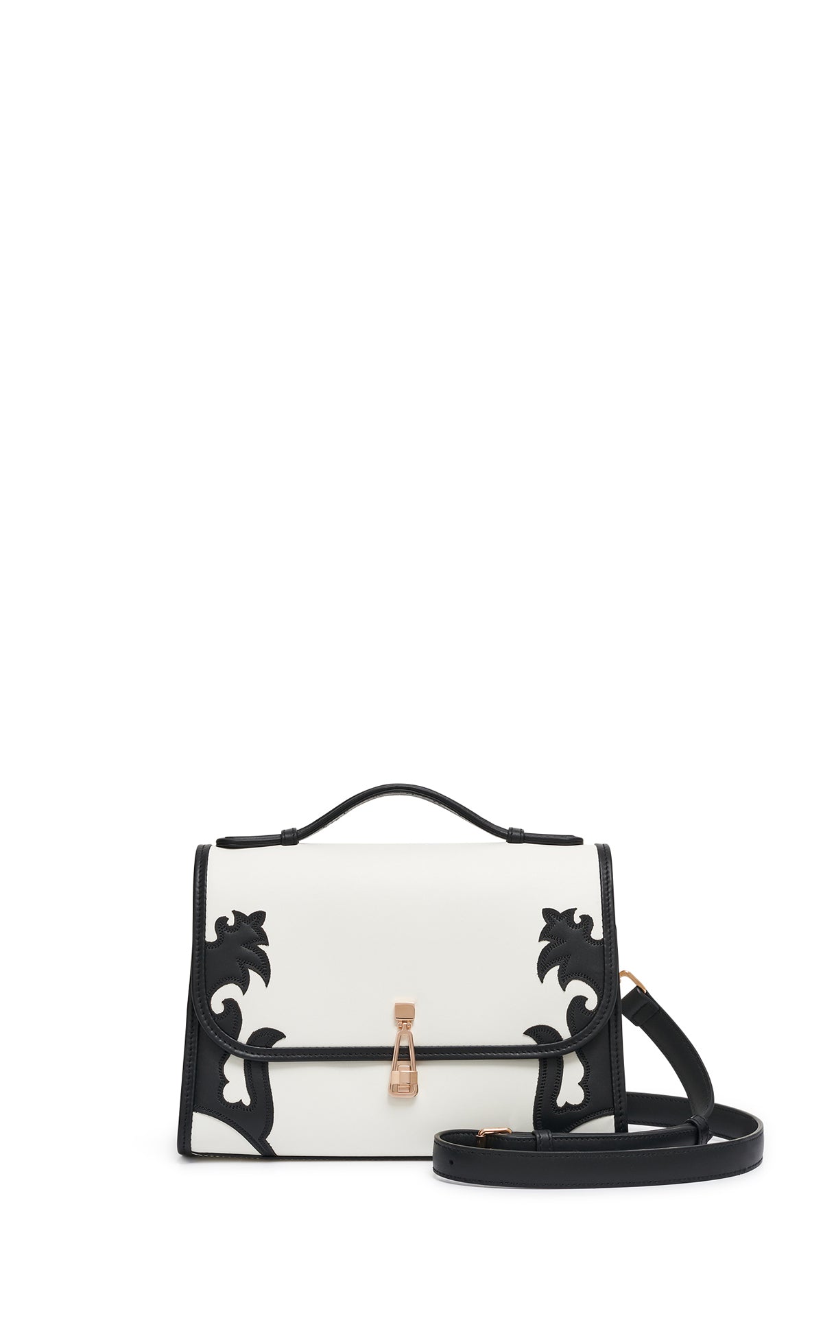 Medium Leonora Flame Flap Bag in Black & Ivory Leather