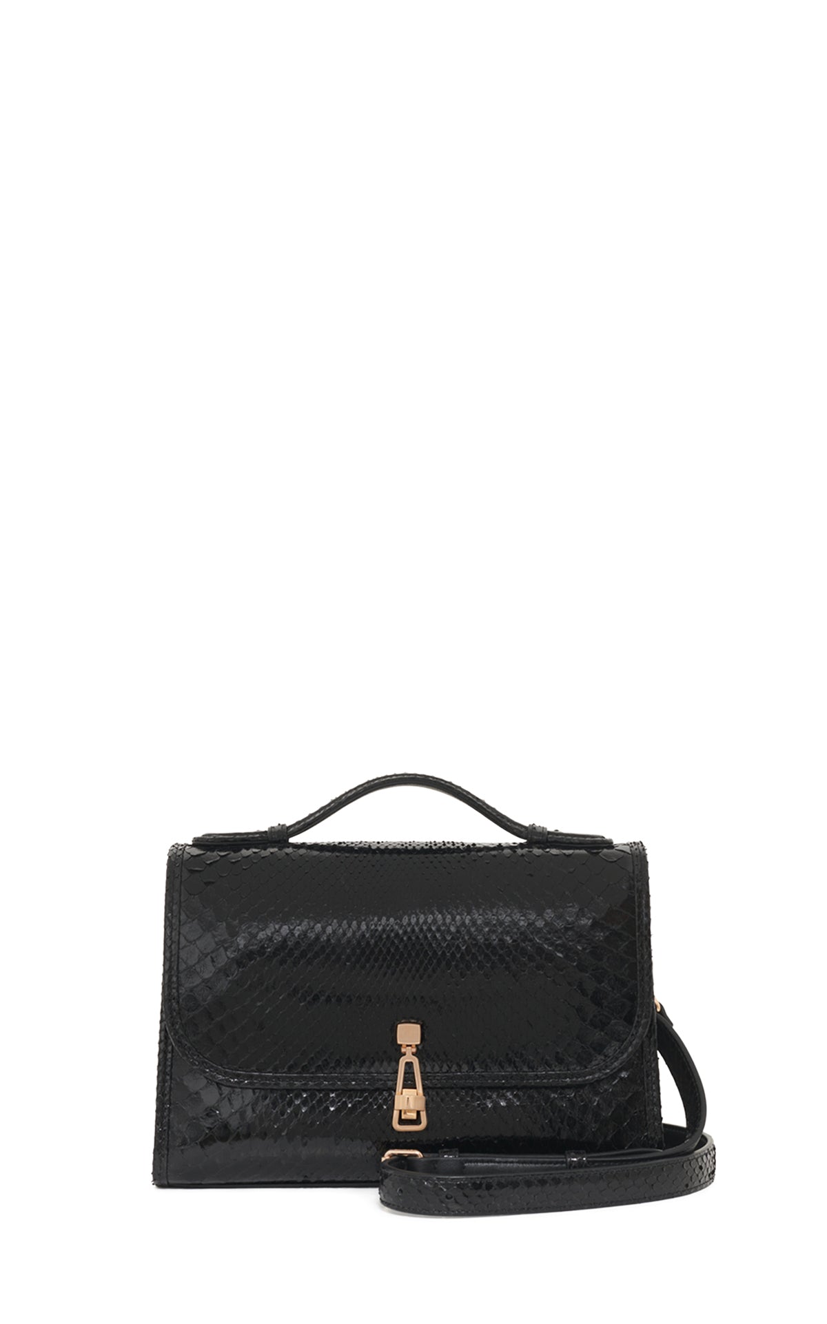 Medium Leonora Flap Bag in Black Snakeskin with Sunglasses Pouch