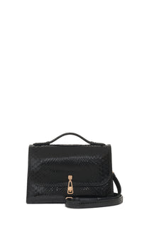 Medium Leonora Flap Bag in Black Snakeskin with Sunglasses Pouch