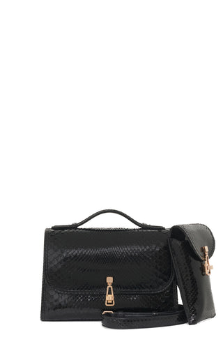 Black Snakeskin Leonora Flap Bag with Phone Case - Front View | Gabriela Hearst