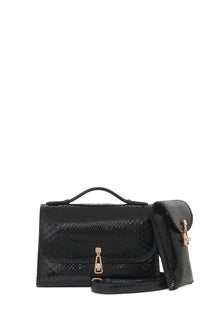 Medium Leonora Flap Bag in Black Snakeskin with Sunglasses Pouch