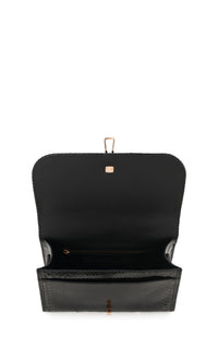 Medium Leonora Flap Bag in Black Snakeskin with Sunglasses Pouch