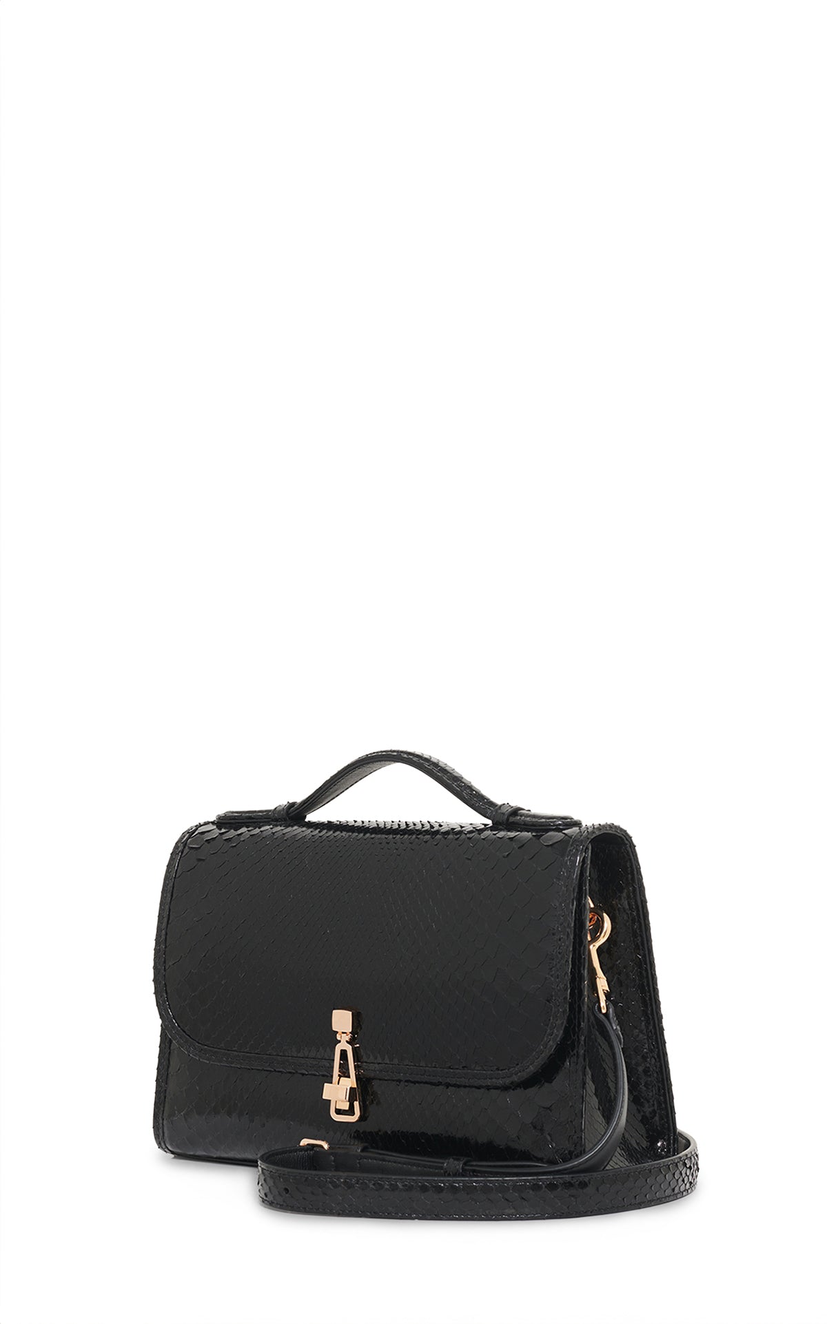 Medium Leonora Flap Bag in Black Snakeskin with Sunglasses Pouch