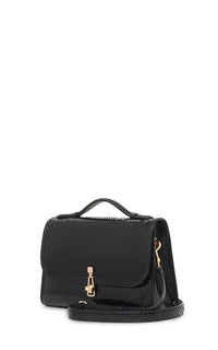 Medium Leonora Flap Bag in Black Snakeskin with Sunglasses Pouch