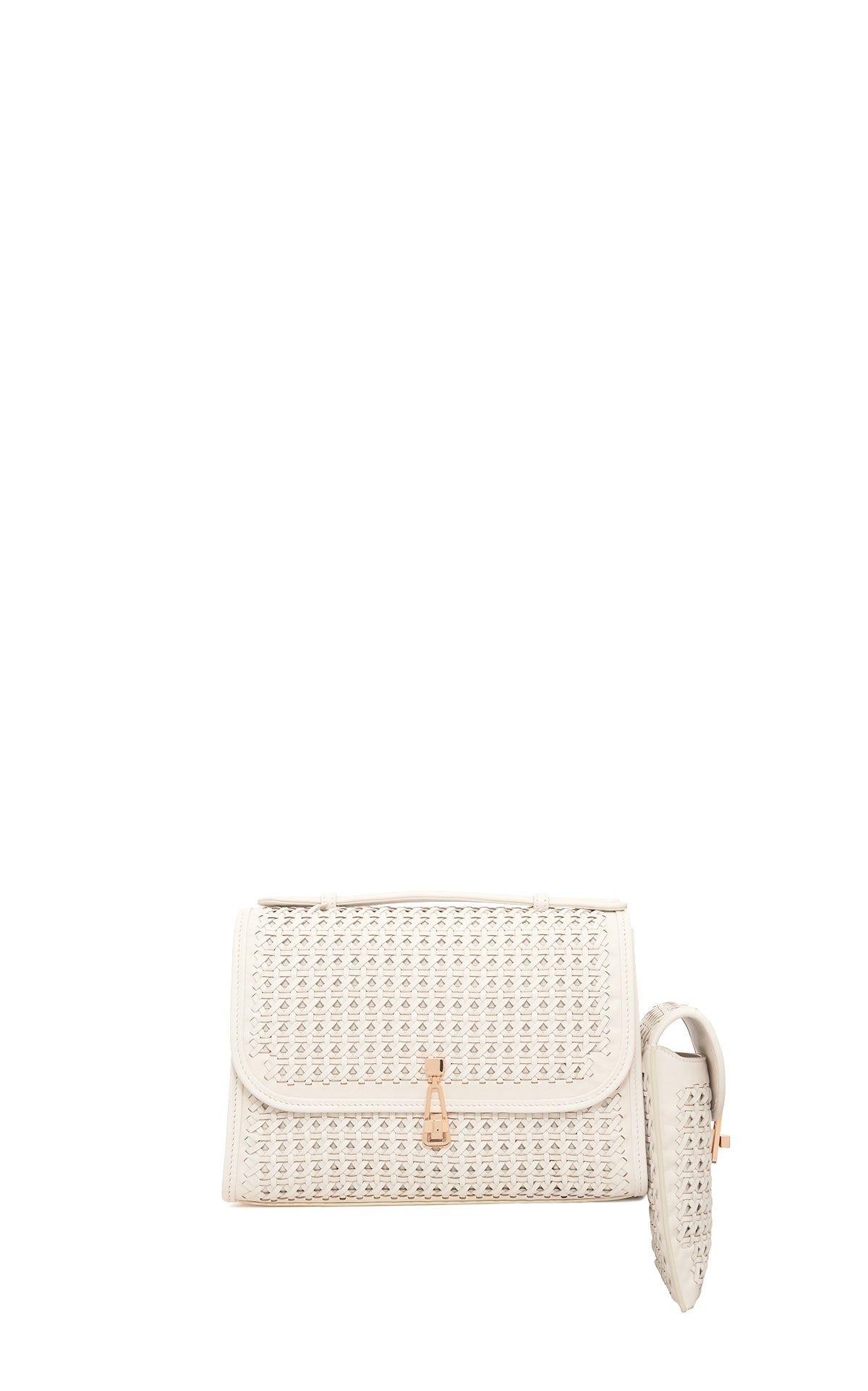 Medium Leonora Flap Bag in Ivory Woven Leather