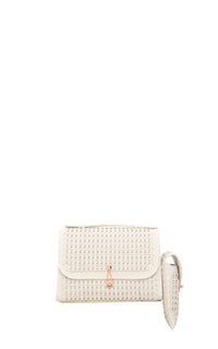 Medium Leonora Flap Bag in Ivory Woven Leather