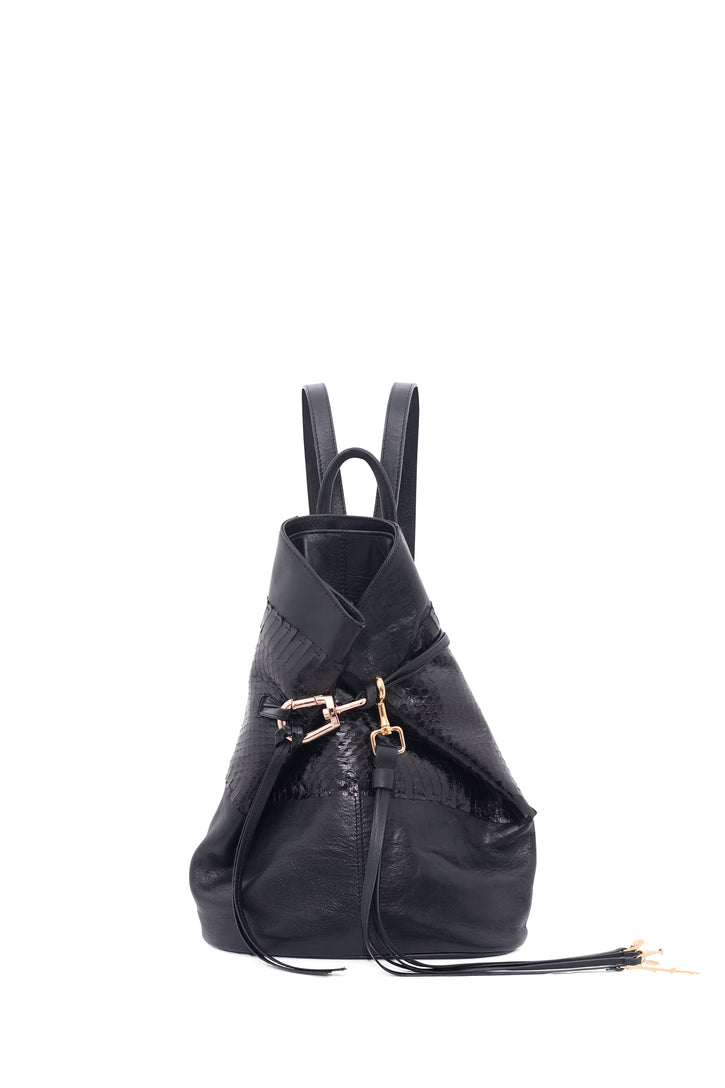 Vintage No.3 Backpack in Black Nappa Leather & Snakeskin