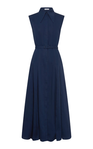 Electric Navy Aloe Linen Durand Pleated Maxi Shirtdress - Flat Lay | Gabriela Hearst