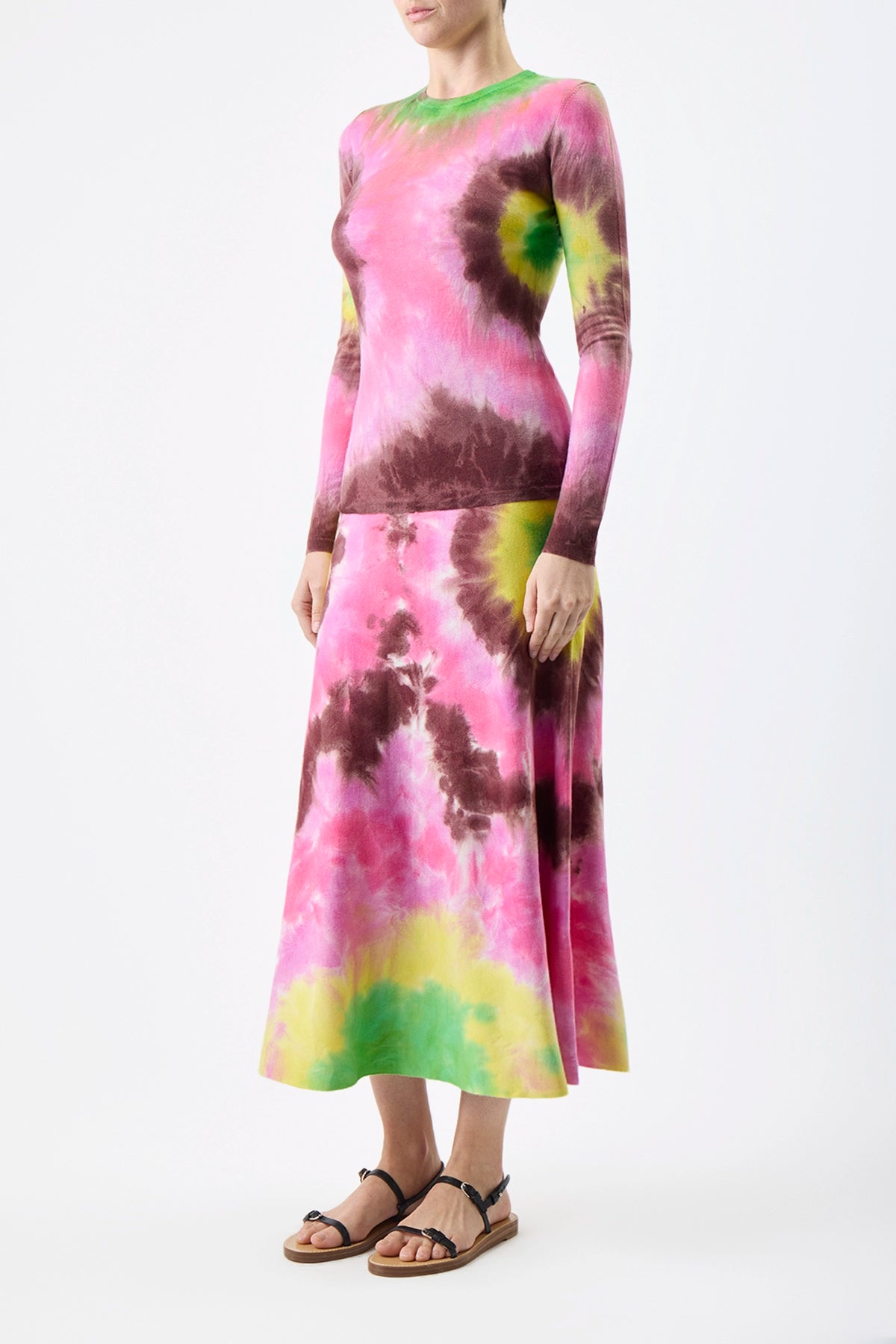 Olive Skirt in Multi Tie Dye Cashmere