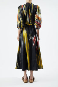 Dexter Pleated Shirtdress in Multi Printed Silk