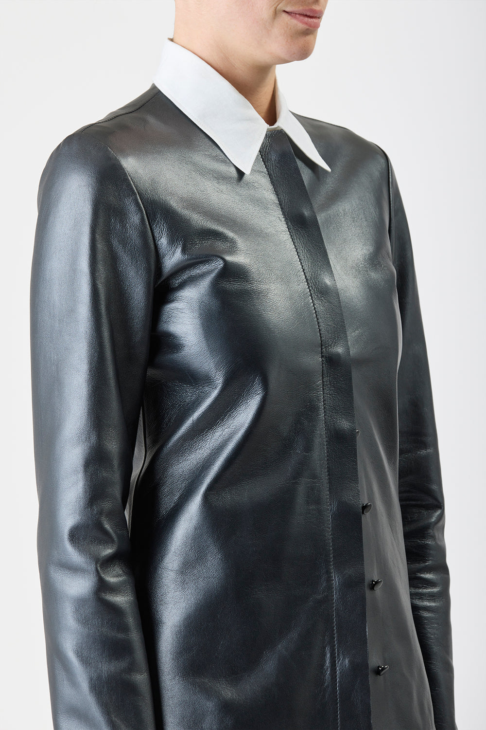 Thales Jacket in Black Metallic Nappa Leather