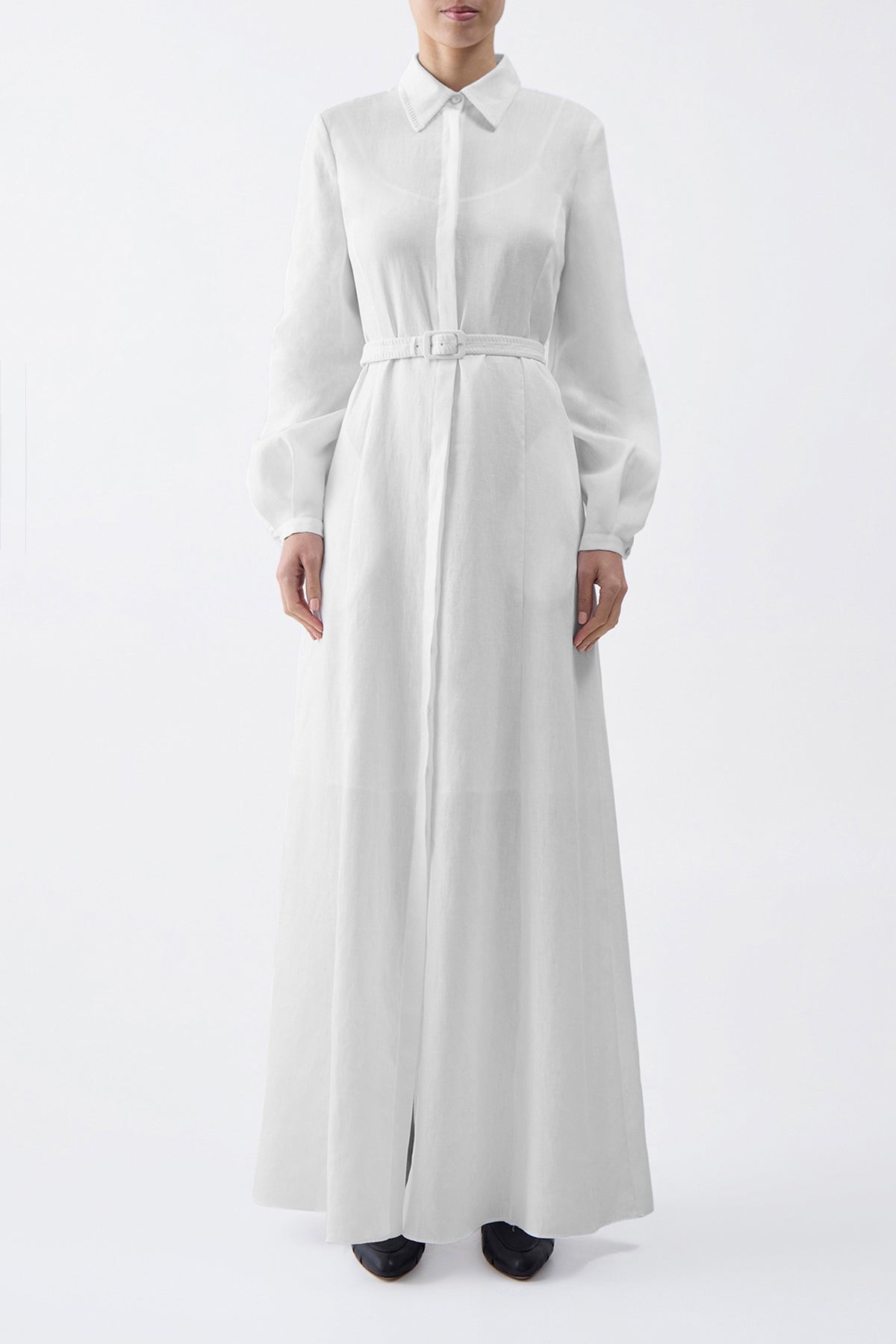 Breton Shirtdress with Slip in Ivory Aloe Linen