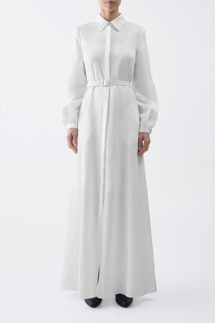 Breton Maxi Shirtdress with Slip in Ivory Aloe Linen