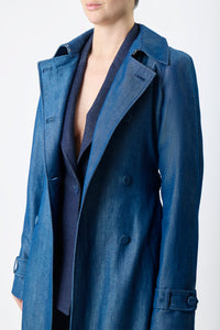 Braden Trench Coat in Deep Fluorite Blue Virgin Wool Linen Twill